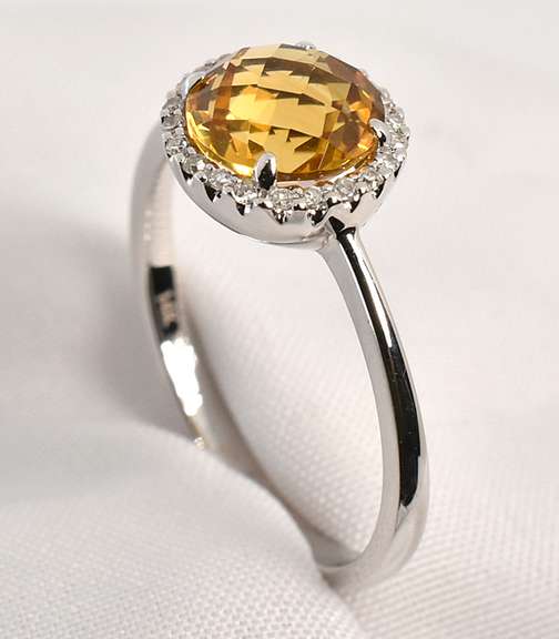 Vibrant Citrine & Diamond Ring in 14K WG
