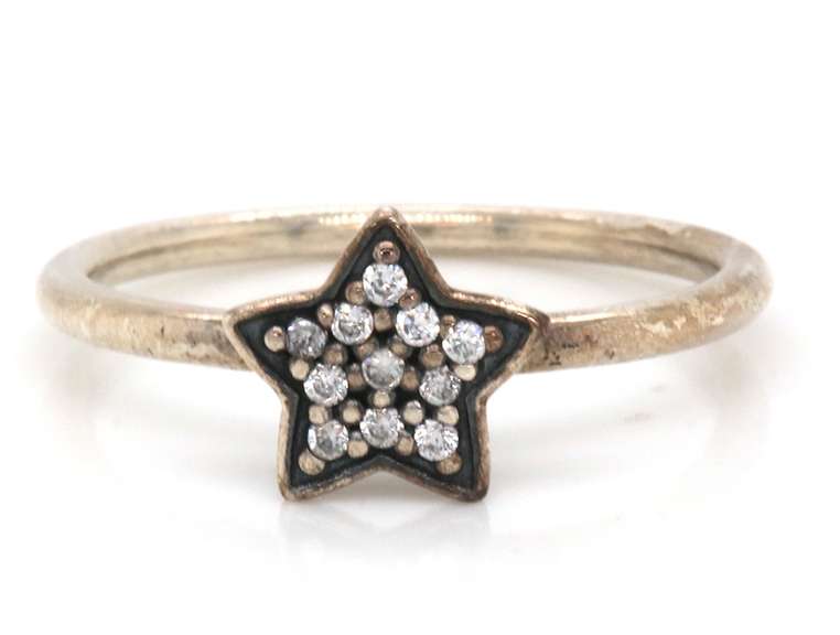 Playful Pandora Sterling Silver CZ Star Ring