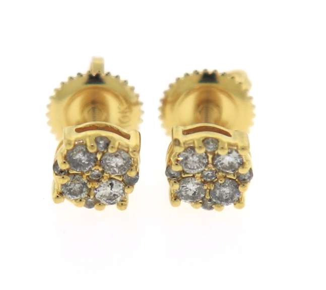 Elegant Diamond Cluster Yellow Gold Earrings