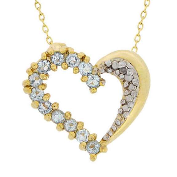 18K Over Sterling Silver .60 CTW Blue Topaz & Diamond Heart Pendant