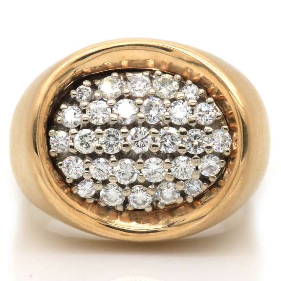 Impressive 14kt YG 1CTW Oval Cluster Diamond Ring