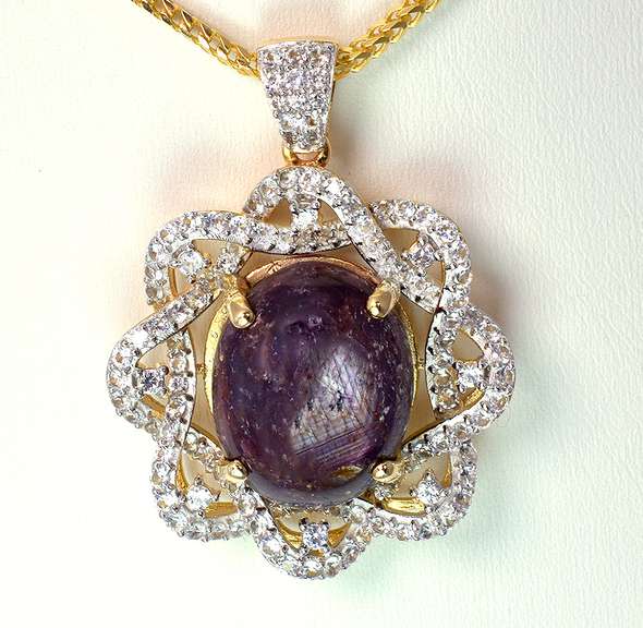 Glorious Rare Huge 46.0CTS Cabochon Star Ruby & White Sapphire Necklace in Vermeil