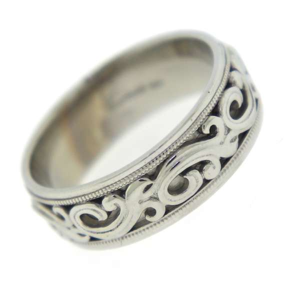 Amazing 14kt White Gold Artcarved Comfort Fit Scroll Band