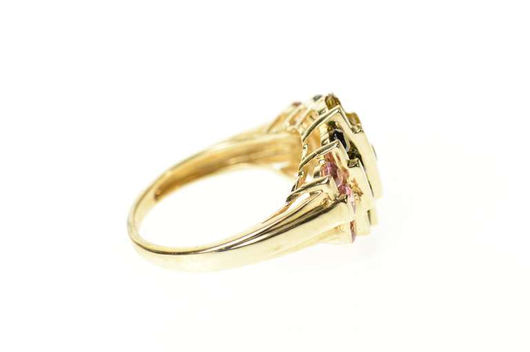 10K Yellow Gold Graduated Yellow & Pink Topaz Tourmaline Ring