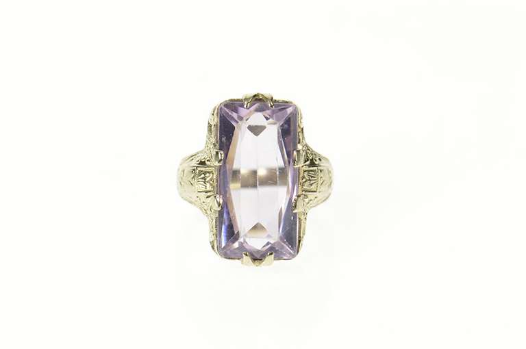 14K White Gold Art Deco Ornate Sim. Amethyst Cocktail Ring
