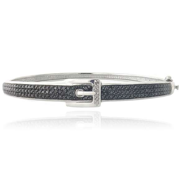 1ct Black & White Diamond Square Belt Buckle Bangle Bracelet