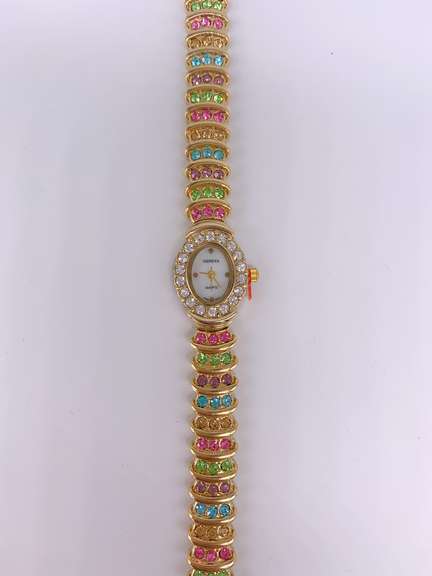Ladies Geneva & Gemstone Watch, 18kt GP