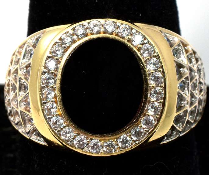Striking Onyx & CZ Ring in 14KT Yellow Gold