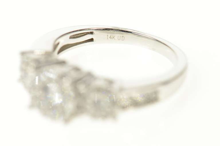 14K White Gold 0.75 Ctw Three Diamond Halo Engagement Ring