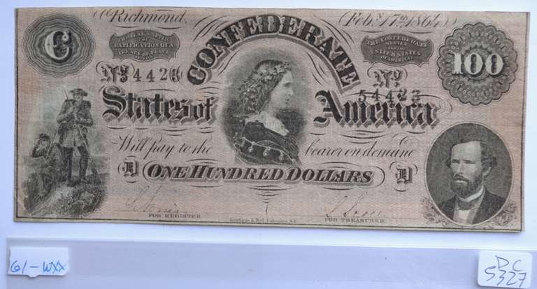 $ 100 Confederate Feb 17 1864 Series Note