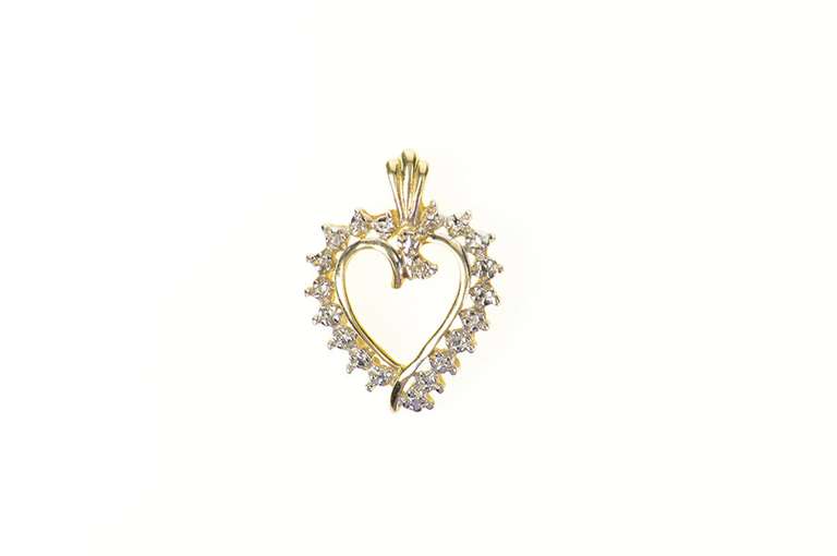 10K Yellow Gold Diamond Swirl Heart Love Symbol Pendant
