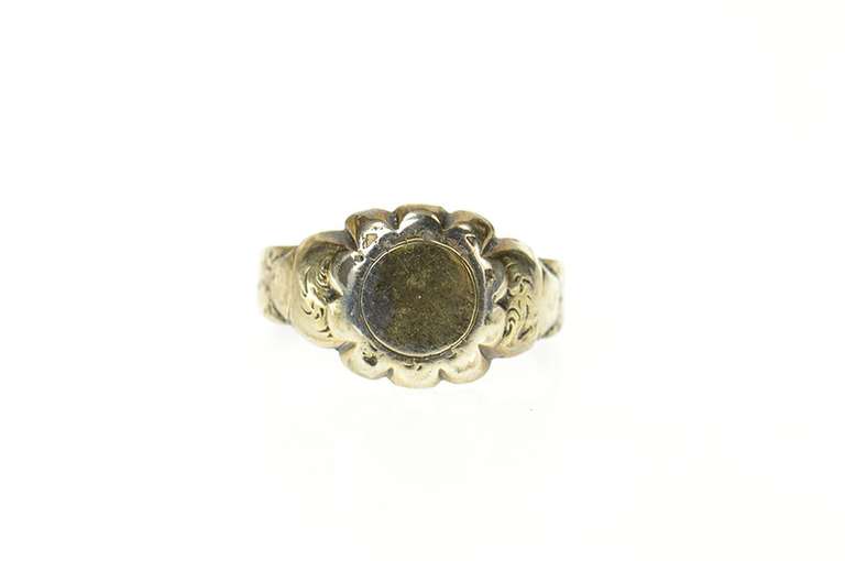 14K Yellow Gold Ornate Victorian Floral Monogram Statement Ring