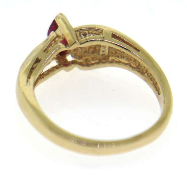 Pretty Yellow Gold Marquise Ruby and Diamond Ring