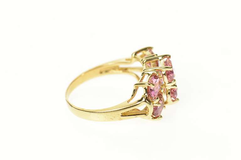 10K Yellow Gold Tiered Oval Pink Topaz Cluster Statement Ring