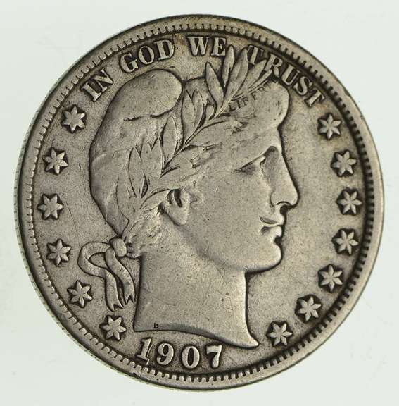 1907-D Barber Head Silver Half Dollar - Circulated