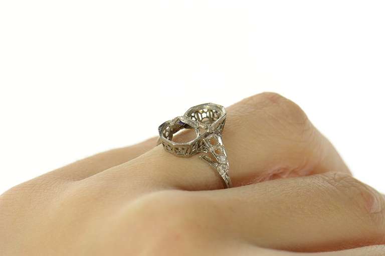 Platinum 7.25mm Art Deco Filigree Engagement Setting Ring