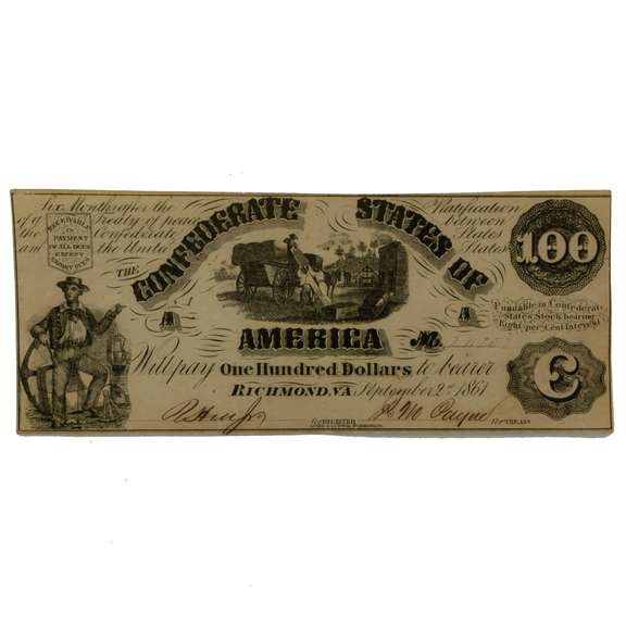 Early Feb 9 1861 Series CSA $100 Note.