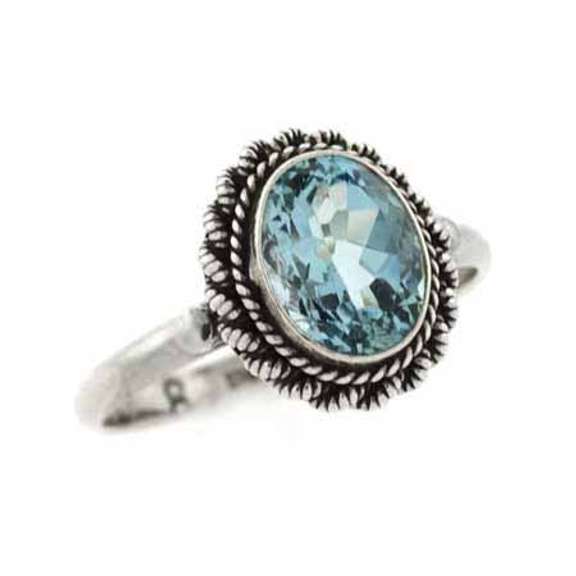 Sterling Silver Oval Blue Topaz Vintage Solitaire Ring