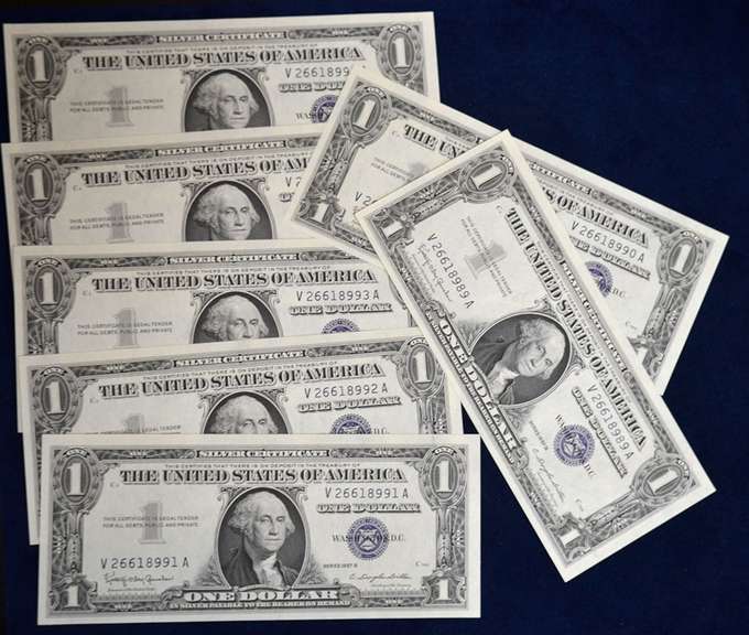 7 Consecutive BU One Dollar Silver Certificate
