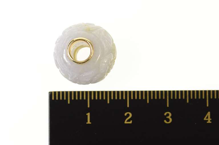 14K Yellow Gold Ornate Carved Fluorite Flower Bead Slide Charm/Pendant