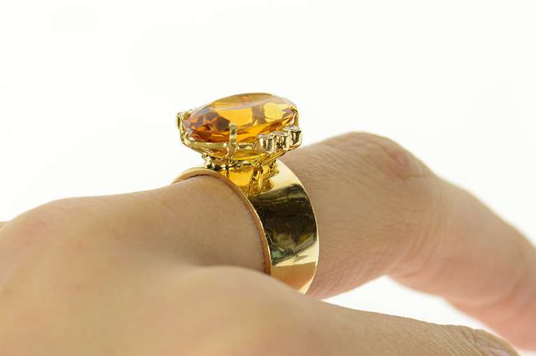 14K Yellow Gold Oval Citrine Diamond Accent Statement Cocktail Ring