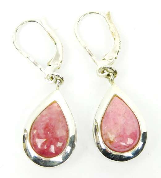 Sterling Rosy Pink Hardstone Drop Earrings