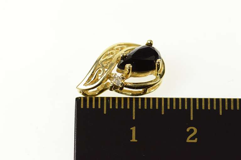 14K Yellow Gold Pear Sapphire Diamond Accent Statement Pendant