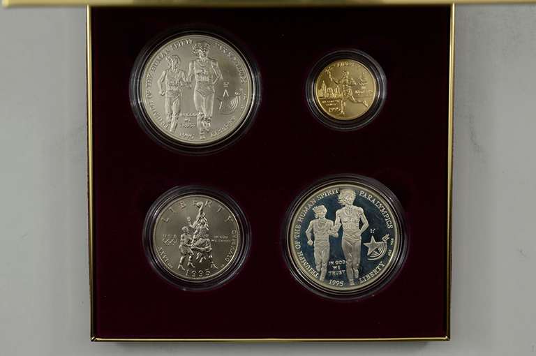 1996 Atlanta Olympic Games 4 Coin Set - GOLD & SILVER $1.00 $5 PR Unc