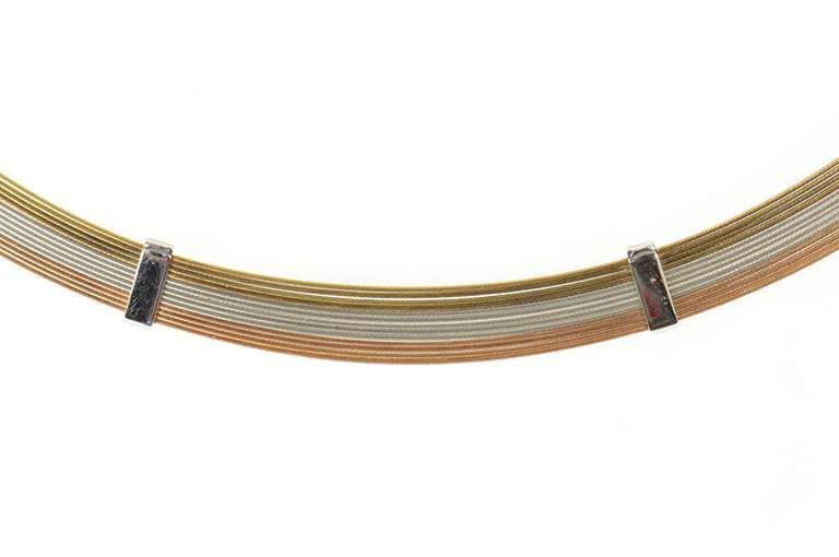 14K Yellow Gold Tri Tone Layered Wire Statement Collar Necklace