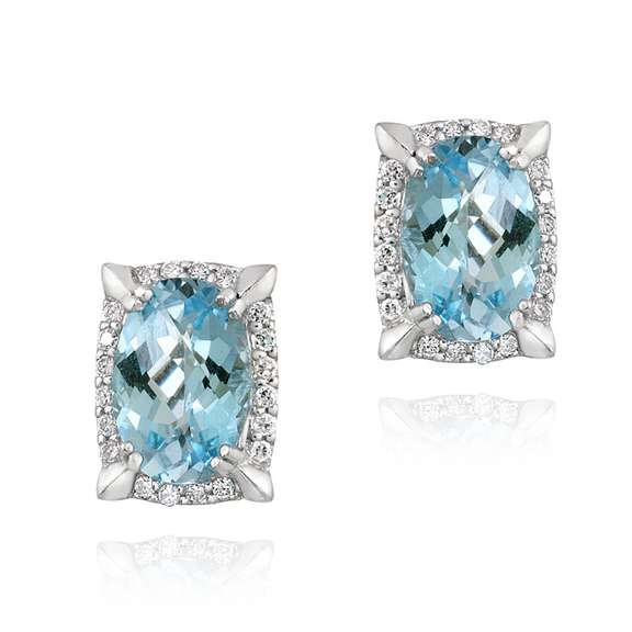 Rhodium Plated 8.8ct Blue Topaz & CZ Oval Earrings