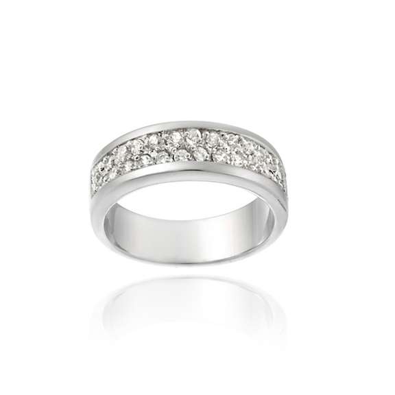 Sterling Silver Two Row CZ Wedding Band Ring