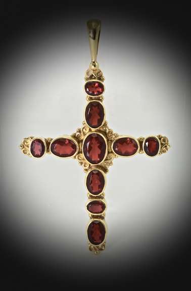 Dramatic 18K Garnet Cross Pendant