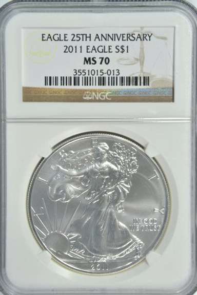 Flawless NGC MS70 2011 25th Anniversary $1 Silver Eagle