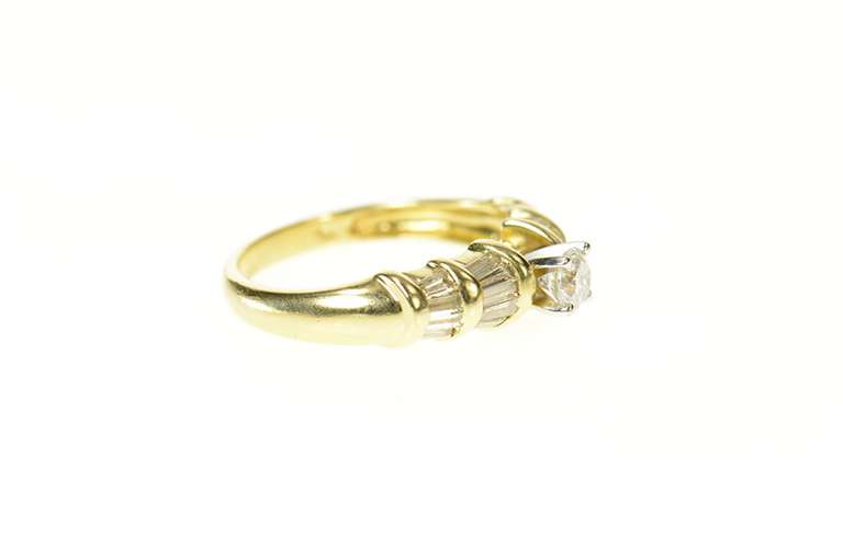 14K Yellow Gold 0.81 Ctw Diamond Baguette Accent Engagement Ring