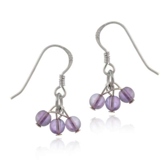Sterling Silver Cabochon Amethyst Cluster Dangle Earrings