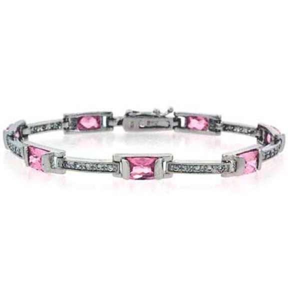 Sterling Silver 7.35ct Pink & Clear CZ Station Bracelet