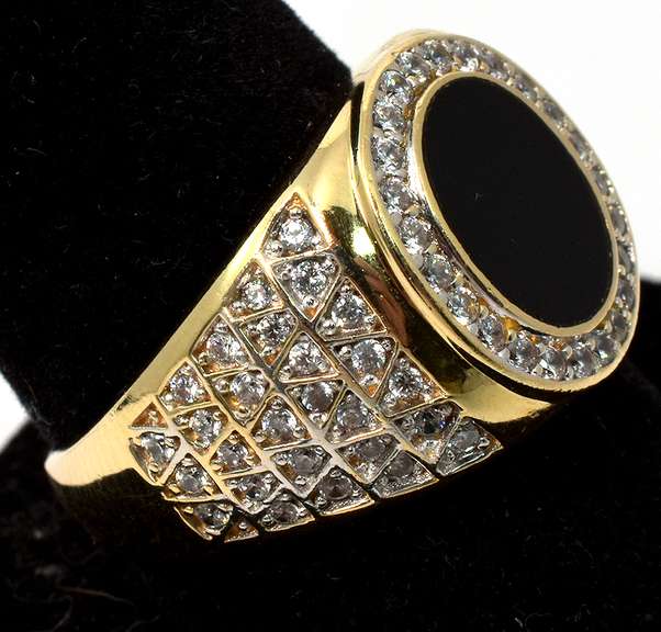 Striking Onyx & CZ Ring in 14KT Yellow Gold
