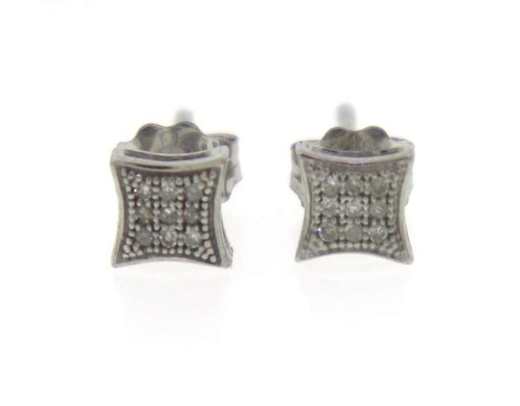 Beautiful White Gold Diamond Square Cluster Earrings
