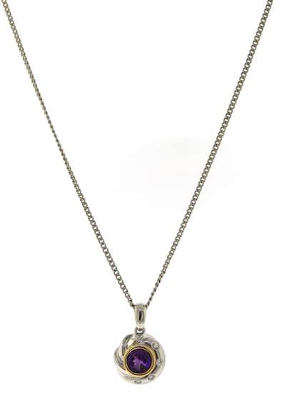 Charming Amethyst and Diamond Flush Set Necklace