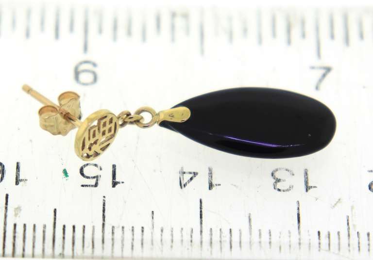 Stunning 14kt YG Black Onyx and Chinese Symbol Earrings
