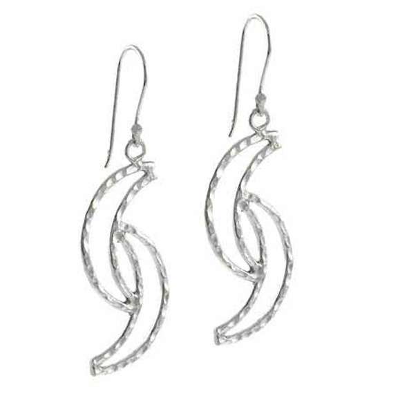 Sterling Silver Double Crescent Moon Dangle Earrings