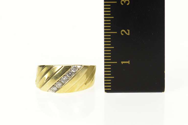 14K Yellow Gold Classic Diagonal Diamond Wedding Band Ring