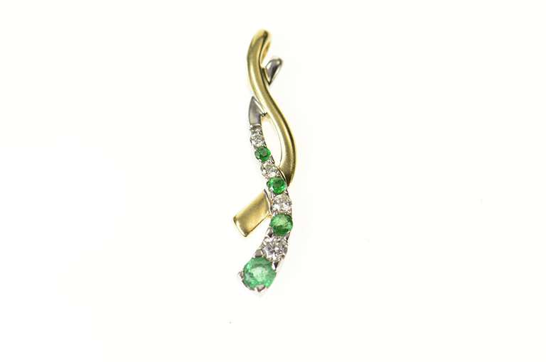 10K Yellow Gold Two Tone Emerald Diamond Wavy Statement Pendant