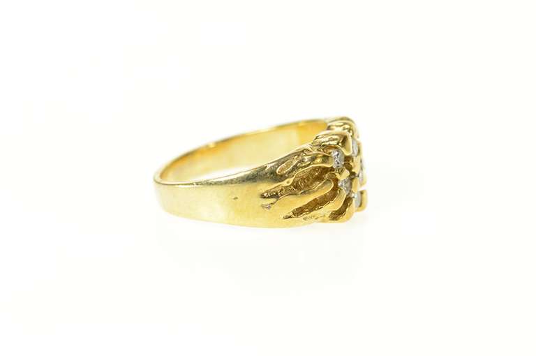 14K Yellow Gold Textured Nugget Diamond Inset Cluster Ring