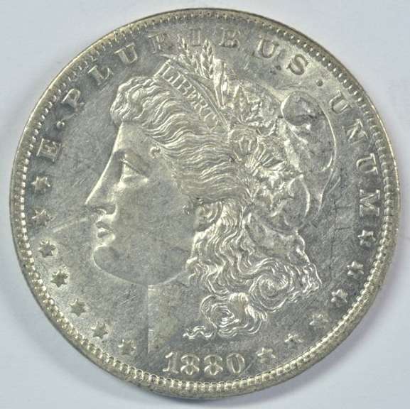 Frosty-white 1880-O Morgan Silver Dollar. Better date