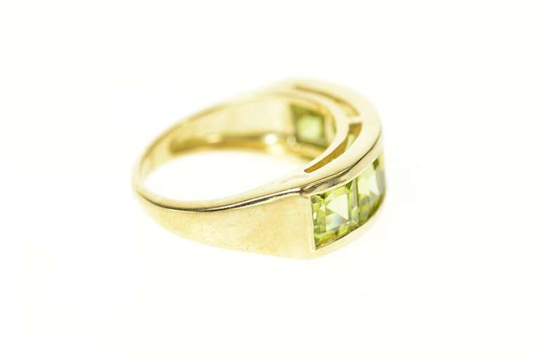10K Yellow Gold Five Stone Princess Square Peridot Band Ring