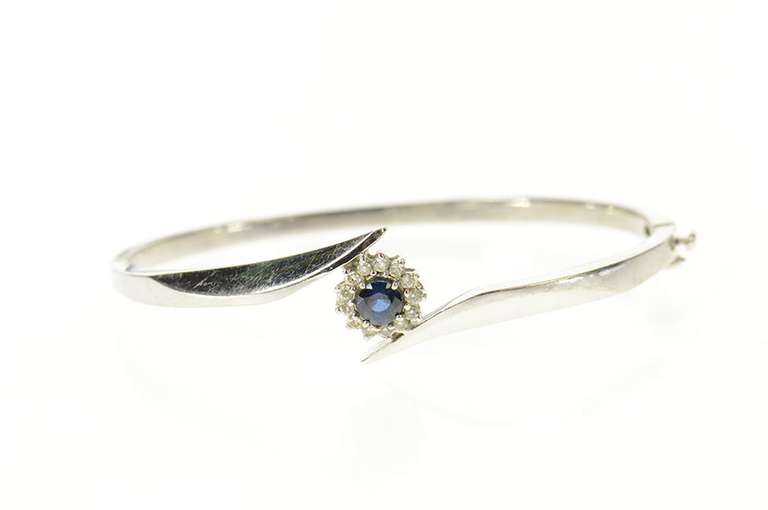 14K White Gold 1.00 Ctw Sapphire Diamond Bypass Bangle Bracelet
