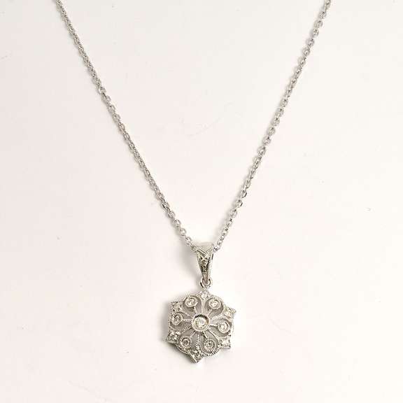 Filigree Diamond Pendant Necklace in 14K WG