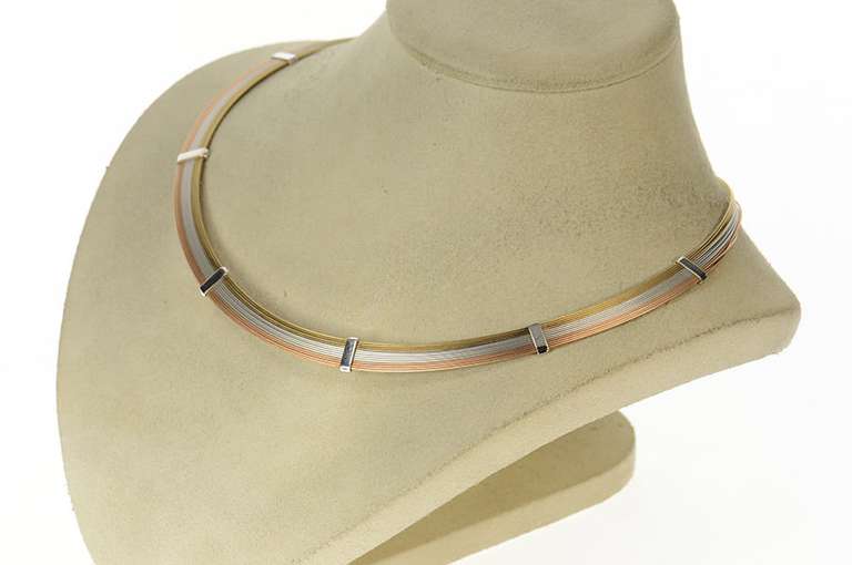 14K Yellow Gold Tri Tone Layered Wire Statement Collar Necklace
