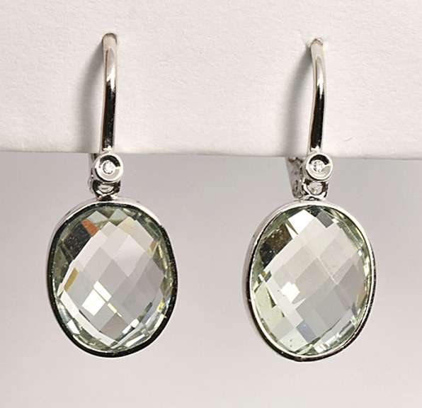 Smart Green Amethyst & Diamond Earrings in 14K WG